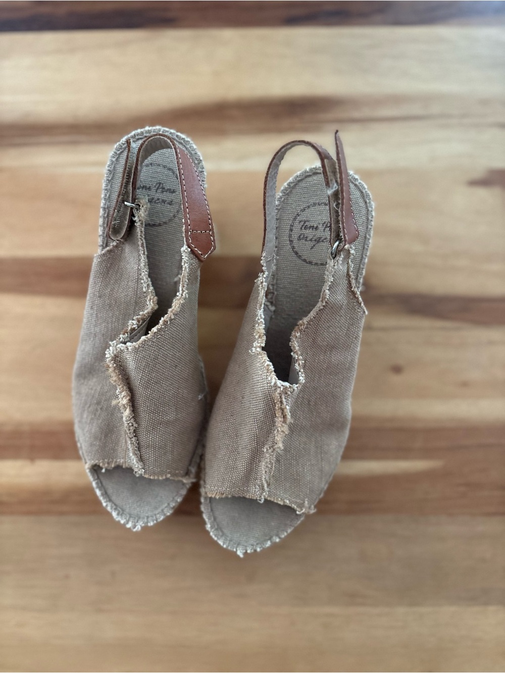 Toni Pons Tan Canvas Slingback Wedge Sandals